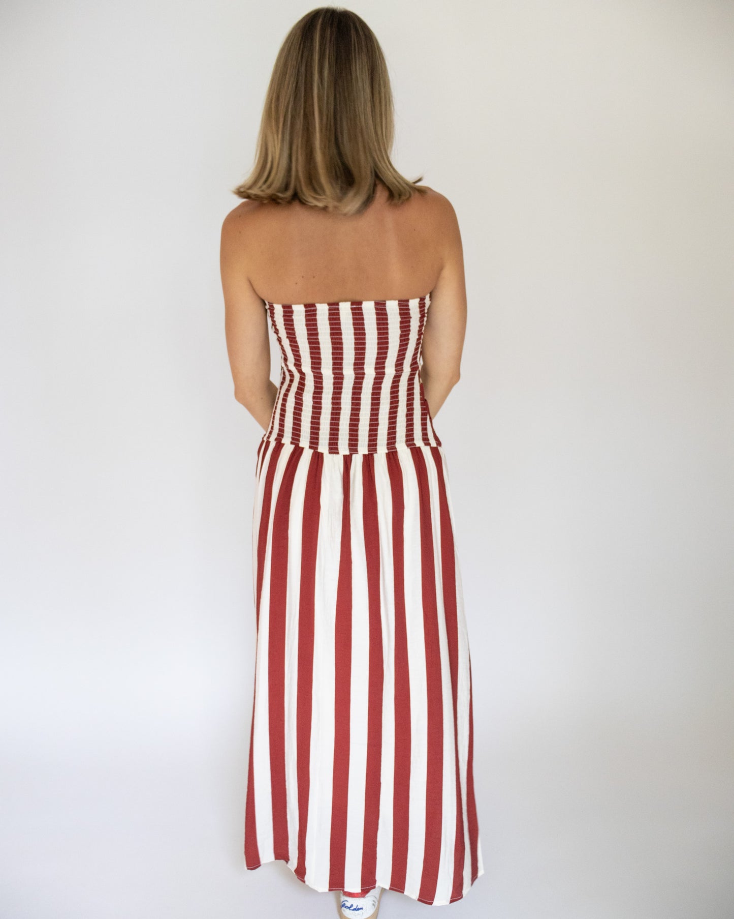 Angie Striped Midi Dress- Red Stripe