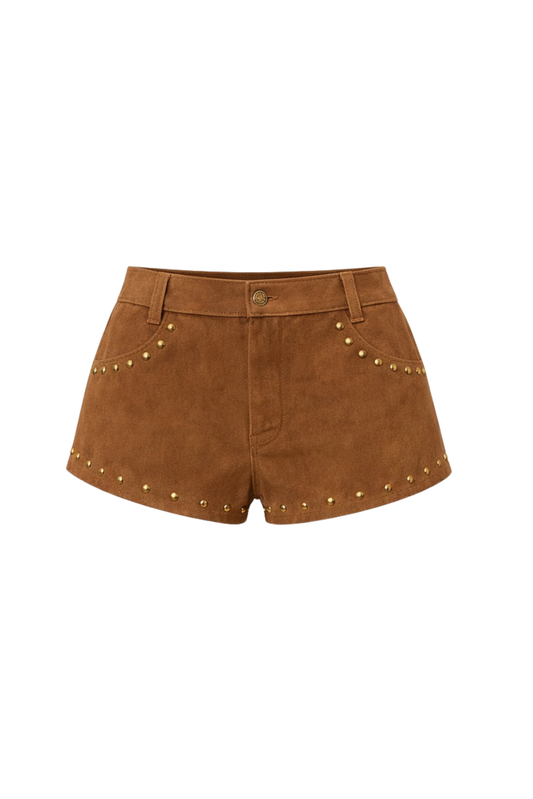 Cheyenne Leather Micro Shorts- Camel