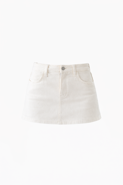 White denim skirt on a white background