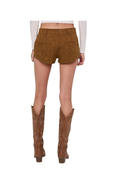Cheyenne Leather Micro Shorts- Camel