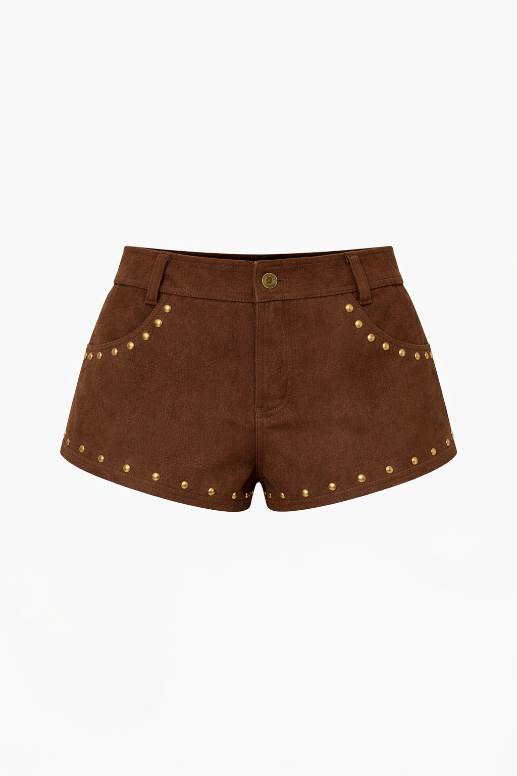Brown shorts with gold studs on a white background