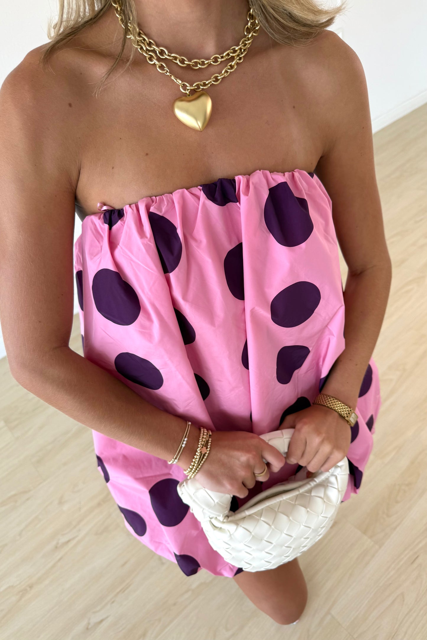 Amber Polka Dot Bubble Mini- Pink