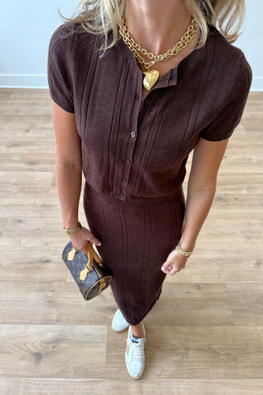Ivy Sweater Skirt Set- Brown