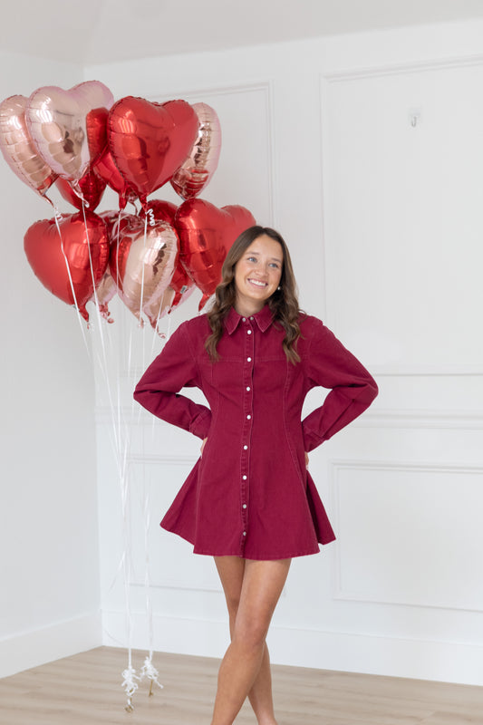 Scout Denim Button Dress- Scarlet