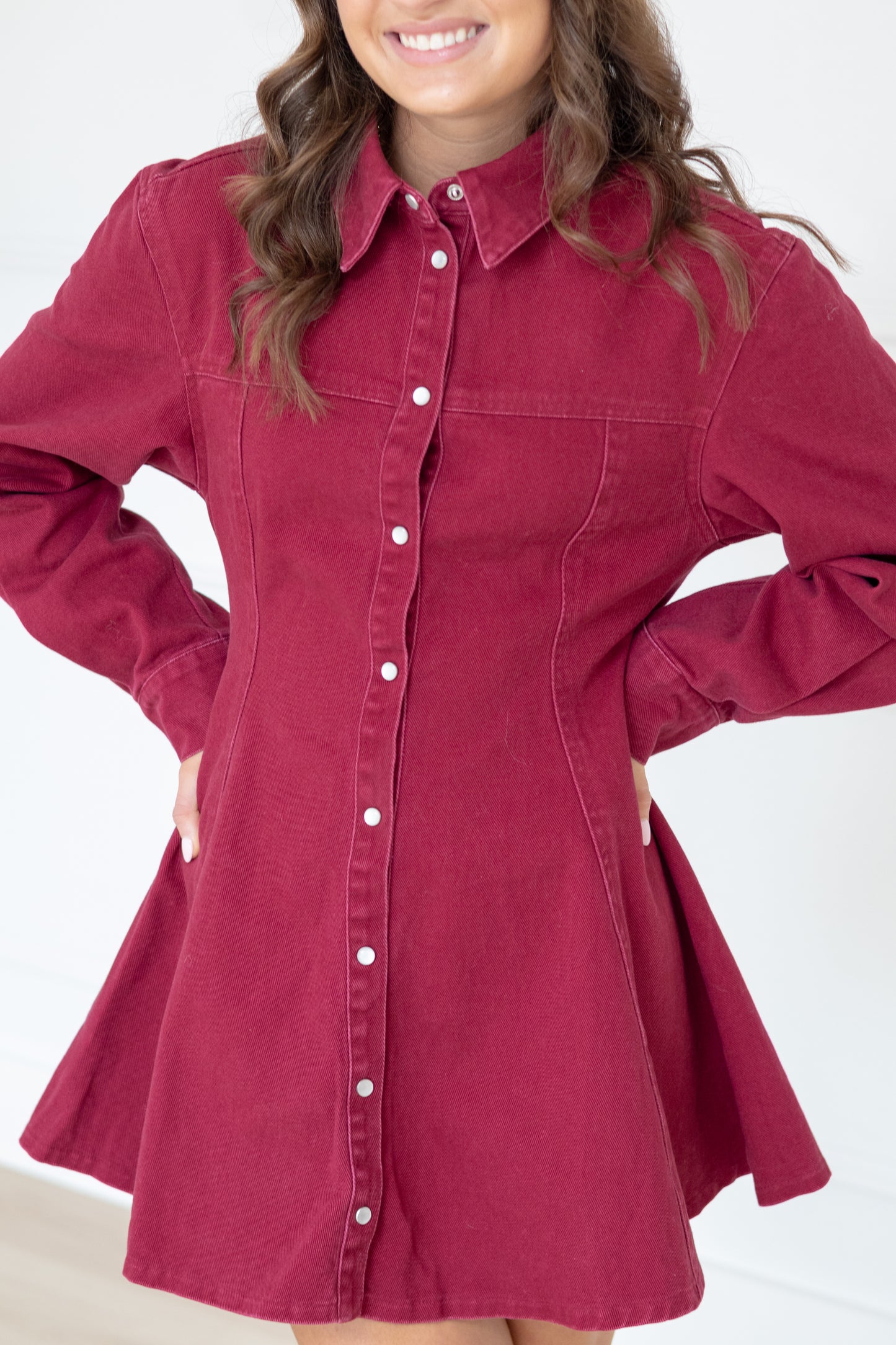 Scout Denim Button Dress- Scarlet