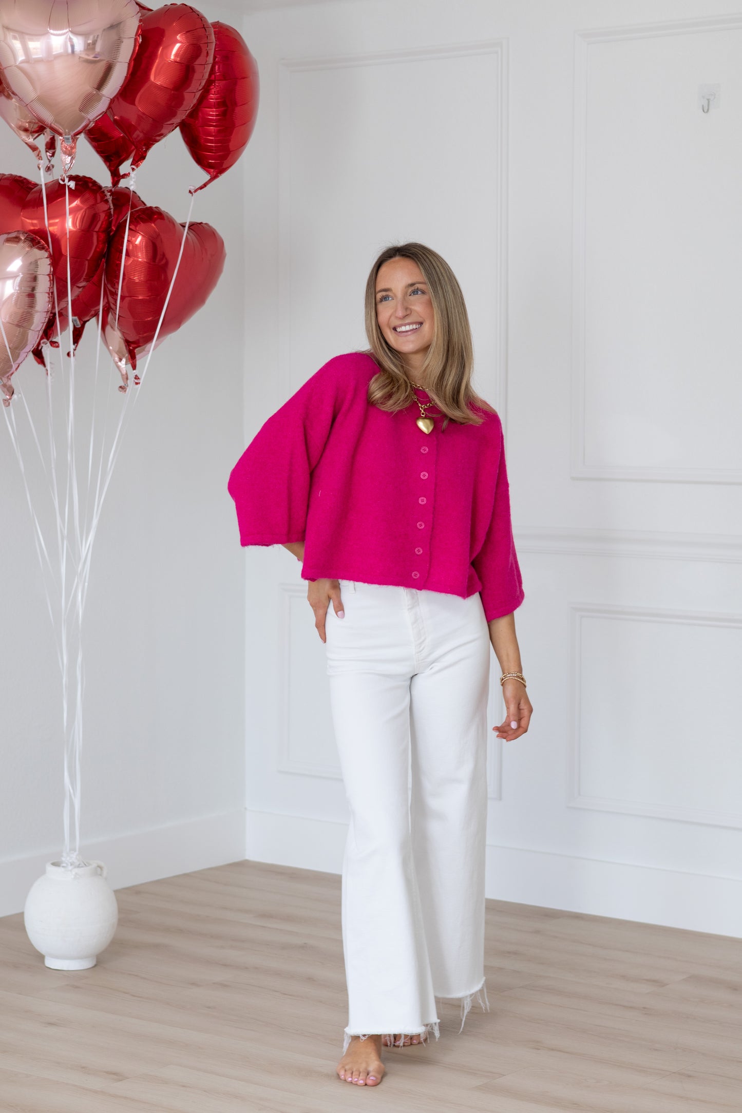 Lauren Short Sleeve Cardigan- Pink