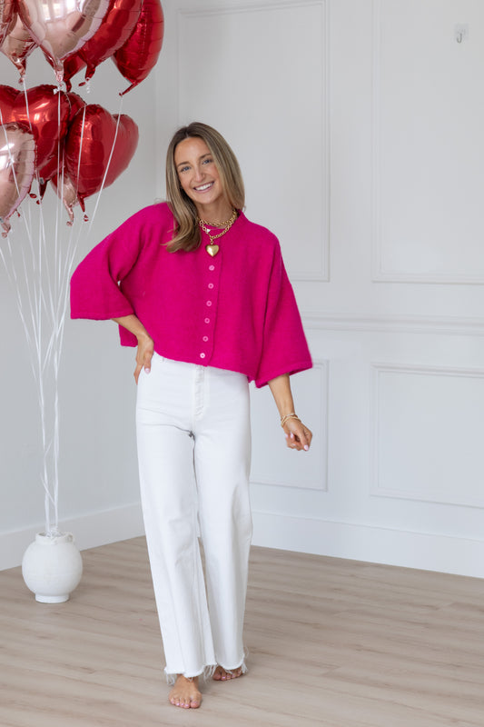 Lauren Short Sleeve Cardigan- Pink