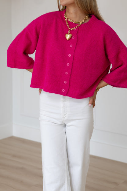 Lauren Short Sleeve Cardigan- Pink