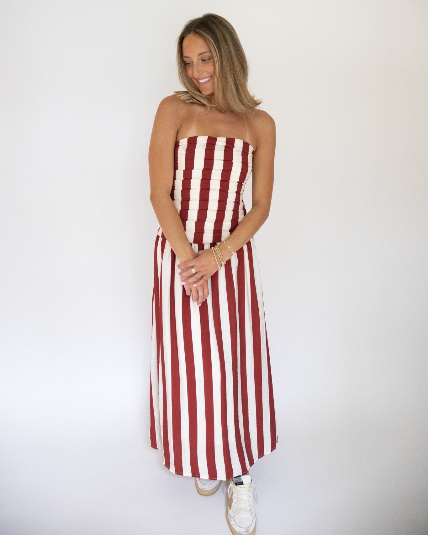 Angie Striped Midi Dress- Red Stripe