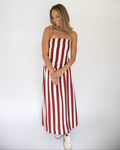 Angie Striped Midi Dress- Red Stripe