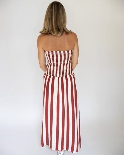 Angie Striped Midi Dress- Red Stripe