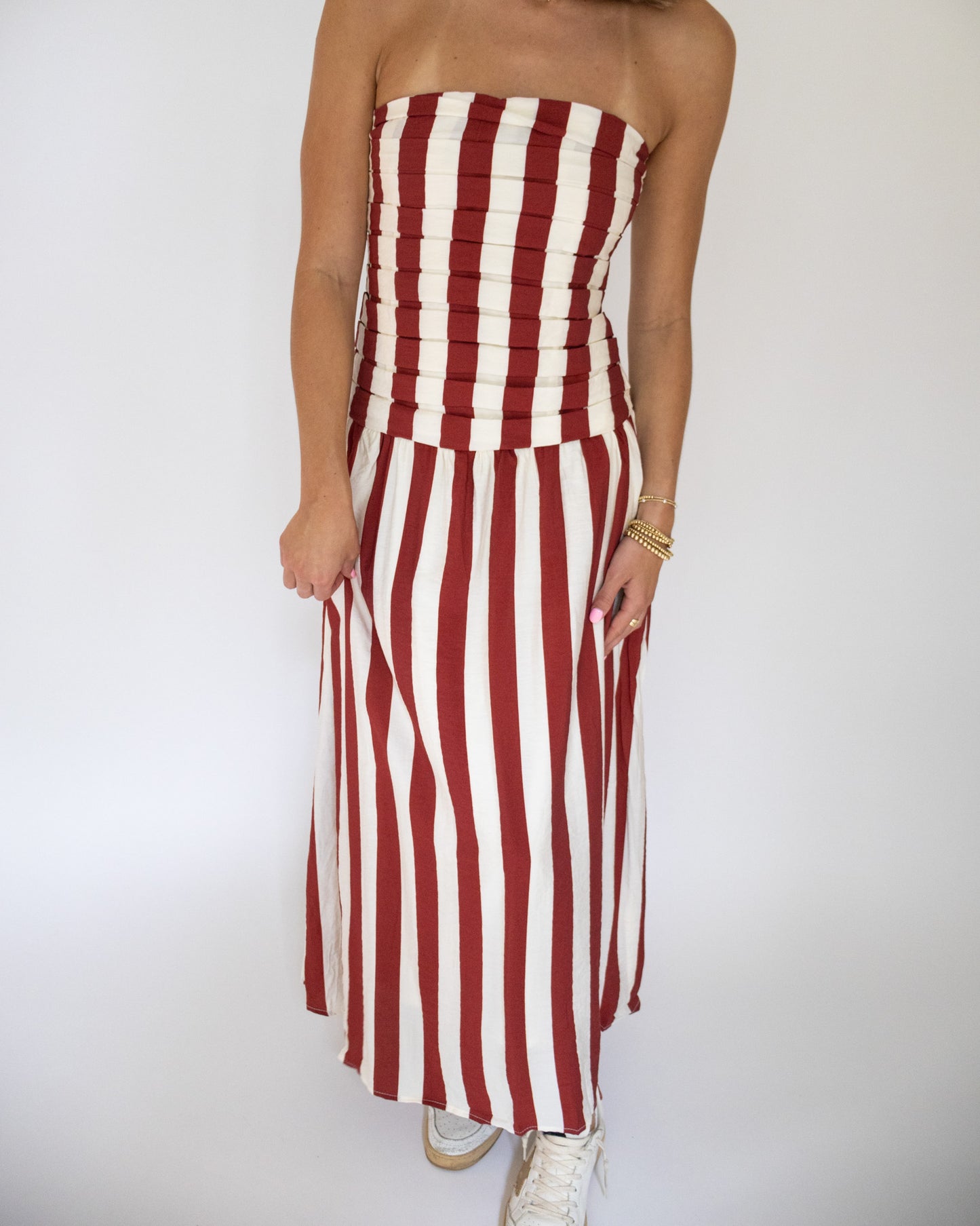 Angie Striped Midi Dress- Red Stripe