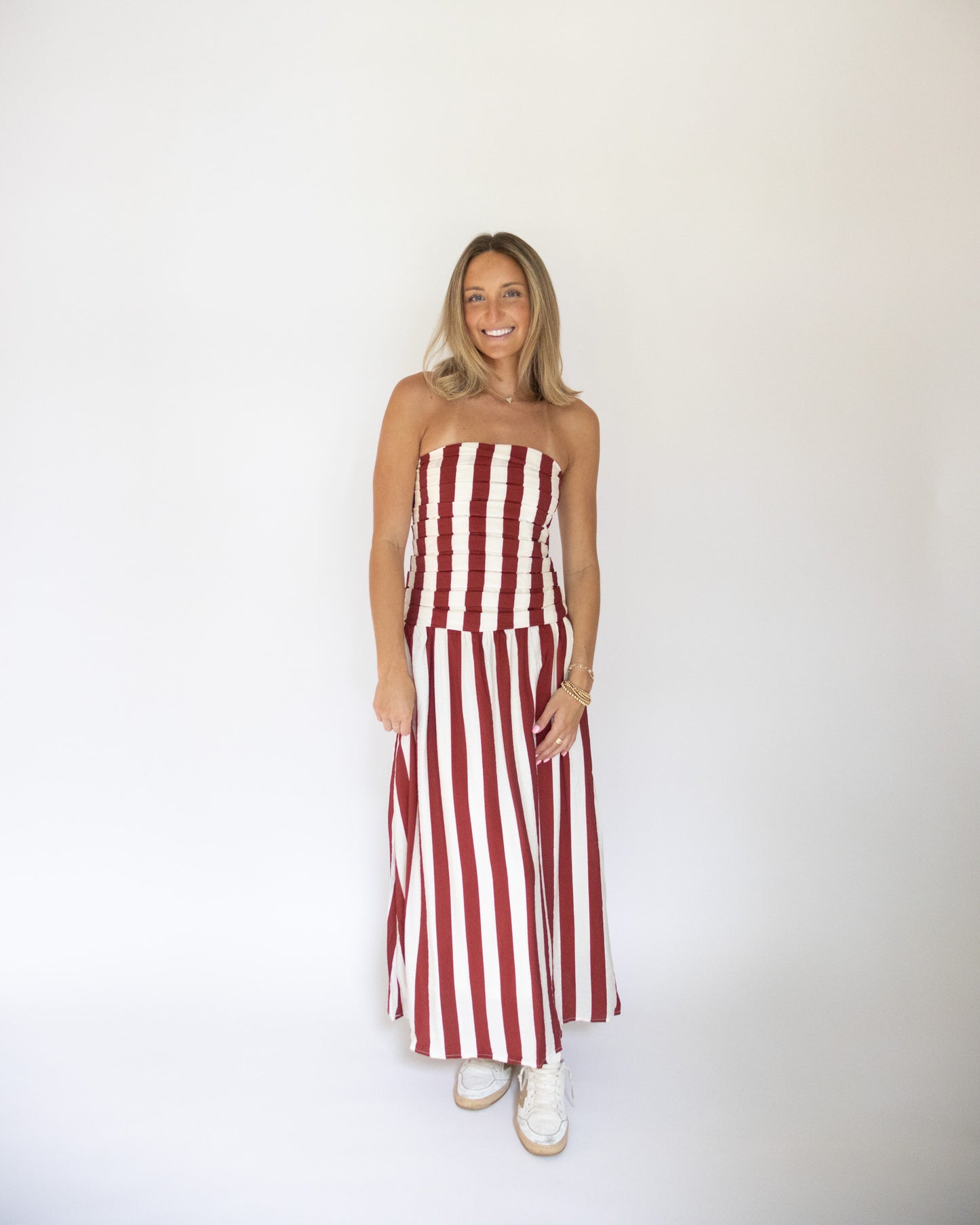 Angie Striped Midi Dress- Red Stripe