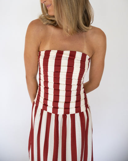 Angie Striped Midi Dress- Red Stripe