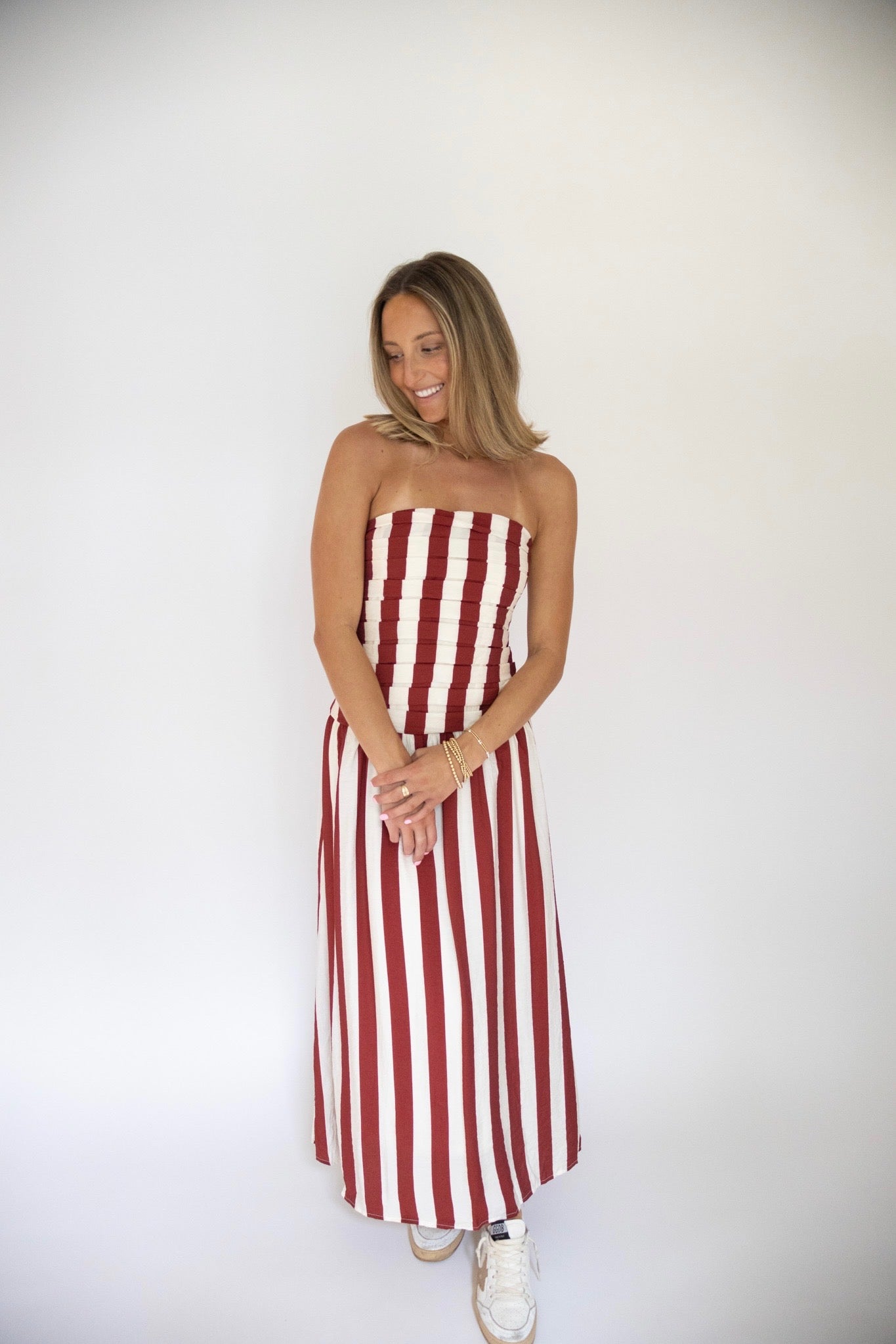 Angie Striped Midi Dress- Red Stripe