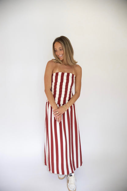 Angie Striped Midi Dress- Red Stripe