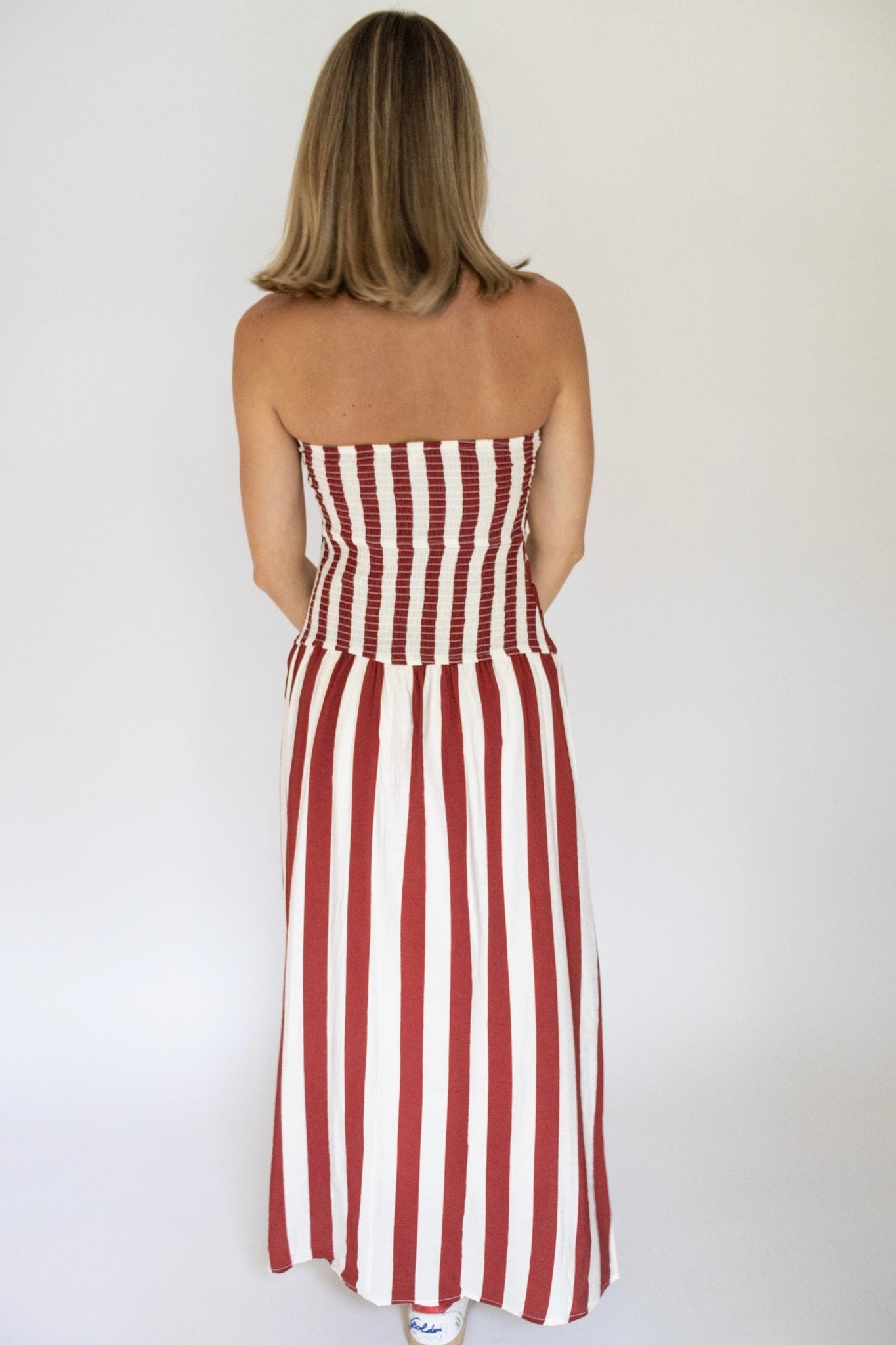 Angie Striped Midi Dress- Red Stripe
