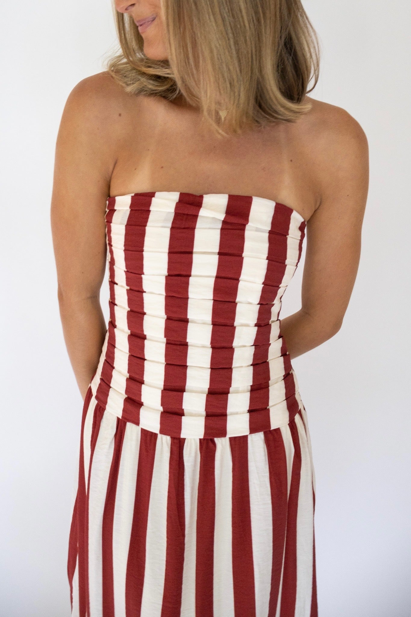 Angie Striped Midi Dress- Red Stripe