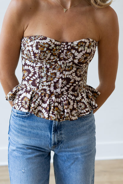 Lucy Ruffle Top- Brown Multi