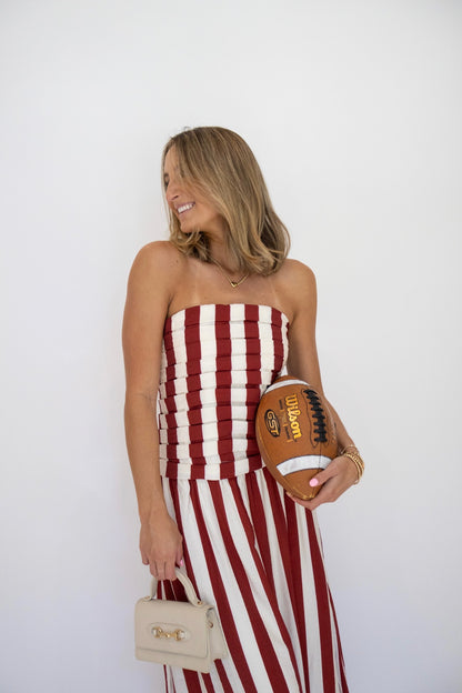 Angie Striped Midi Dress- Red Stripe