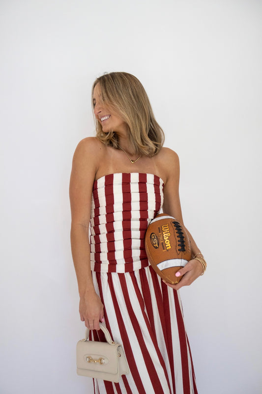 Angie Striped Midi Dress- Red Stripe